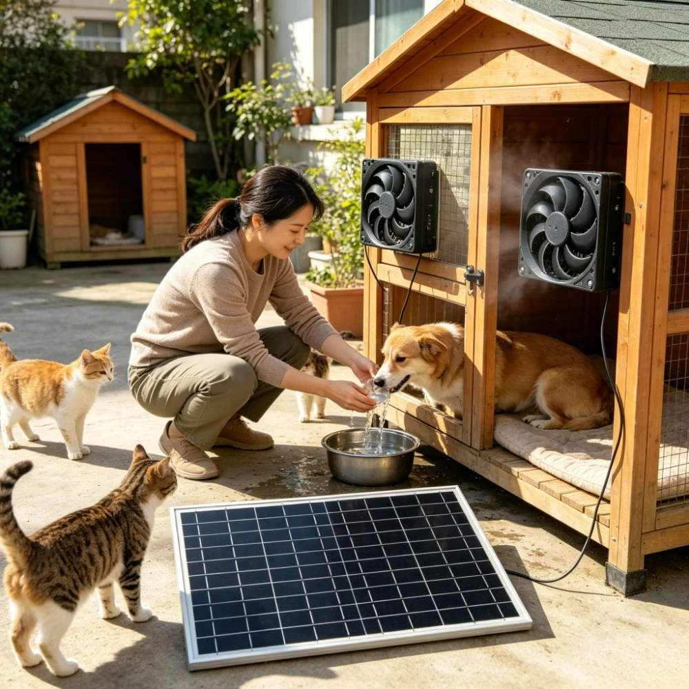 Outdoor 10W Solar Exhaust Dual Fan Vent System Energy Saving Cooling for Chicken Coop Dog House Pet Kennel Greenhouse Storage