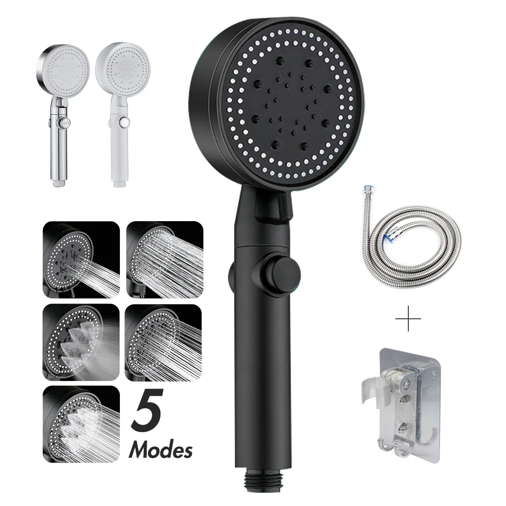 5 Functions Shower Head handheld High Pressure Showerhead Adjustable Bracket hose with ON/OFF Switch Spray for Pets Bath Tub