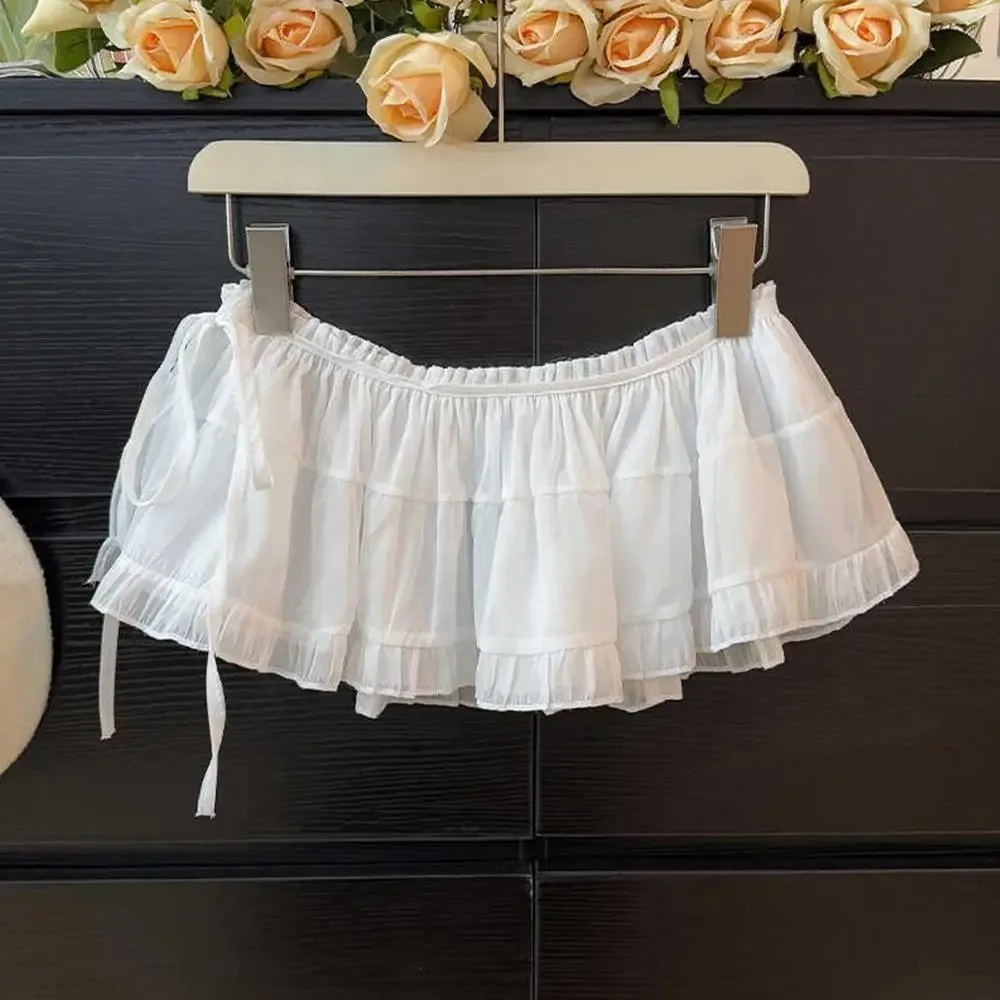

New Korean Style Layered Gauze Skirt Sweet Hight Waist Mini Skirts One Piece Short Fart Curtain Skirts for Summer