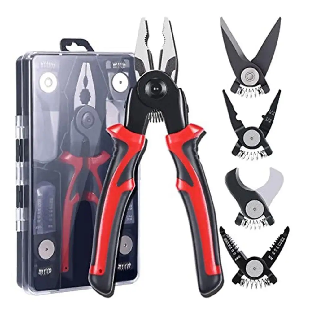 

5-in-1 Multifunctional Pliers Set Interchangeable Plier Heads Wire Pliers Stripper Cable Clamp Crimping Pliers Home Repair Tool