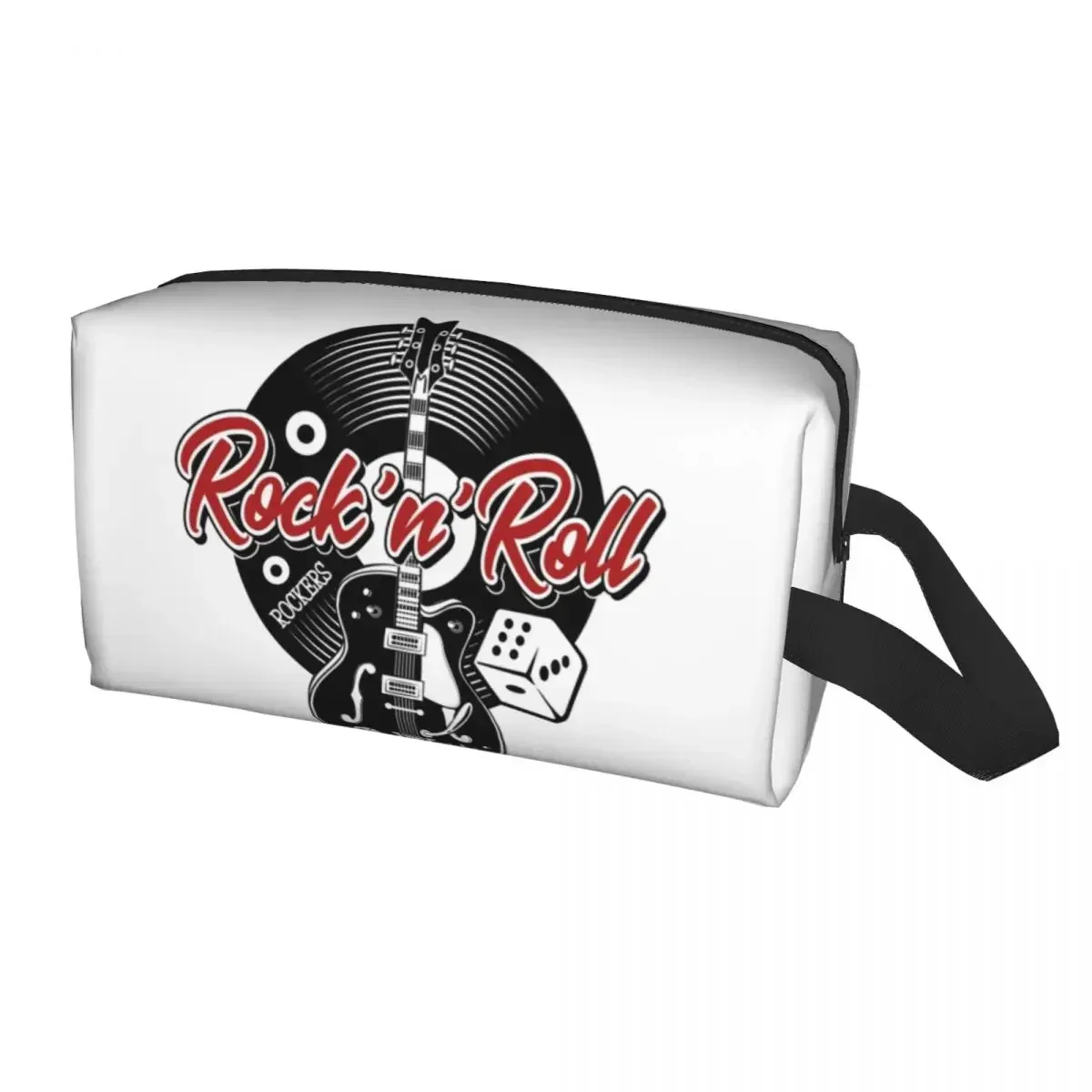 

Custom Rockabilly Music Rock Roll Red White And Black Dice Rockers Guitars Makeup Bag Cosmetic Organizer Storage Toiletry Bags