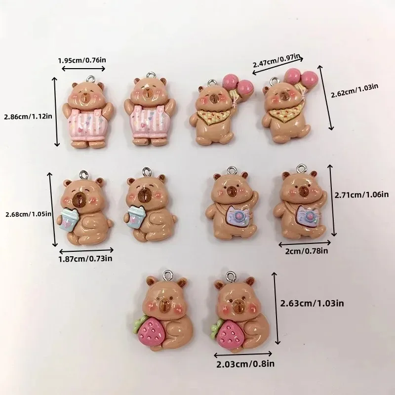 10Pcs New Kawaii Capybara Flatback Resin Charms Trendy Animal Pendants DIY Craft Accessories for Earrings Keychains