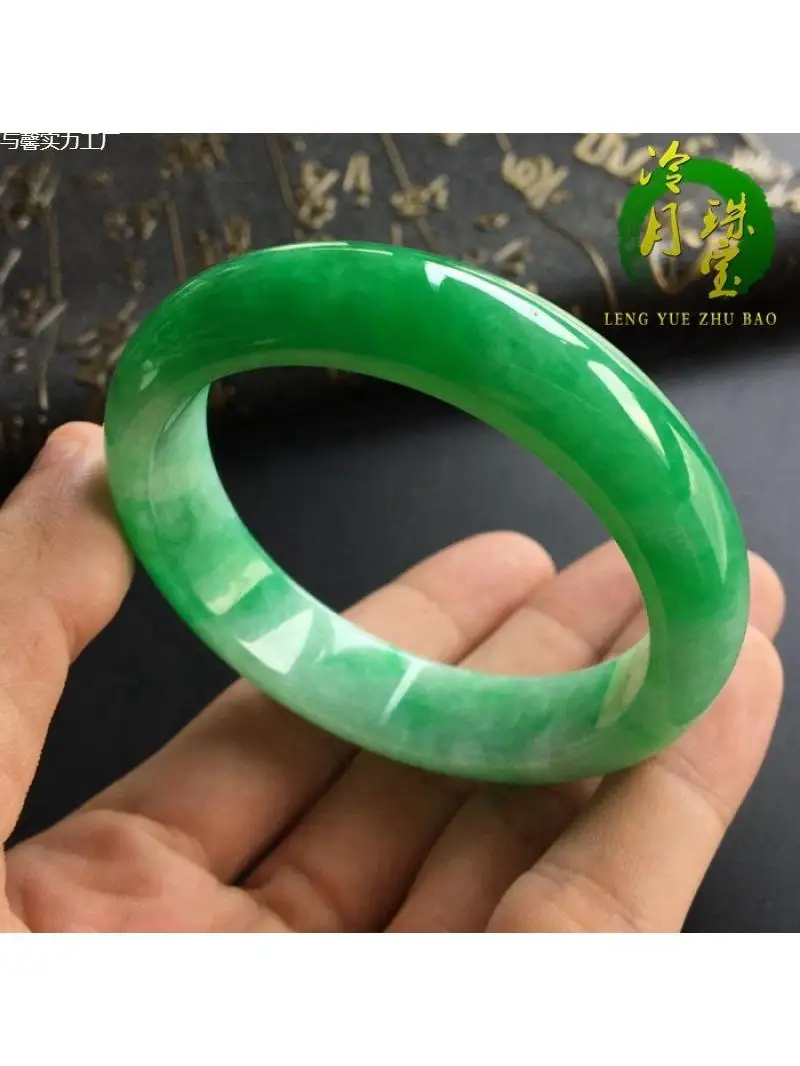 1 Bracelet en Jade vert Yang, roi glacé, Bracelet en Jade vert du Myanmar Laokeng pour femmes, vert complet
