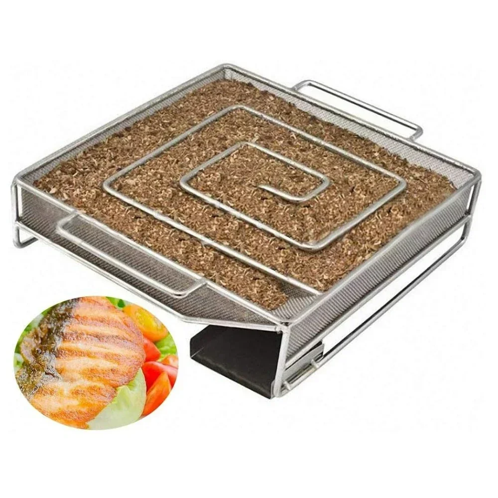 Inox Cold Smoke Generator Charcoal Barbecue Round Meshes Meat Fish Salmom Accessories Apple Wood Chips Smoker BBQ Grill