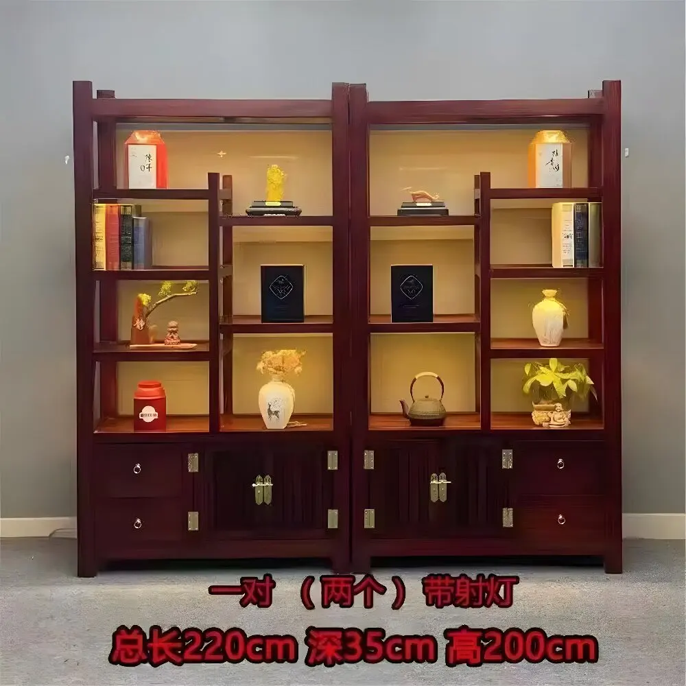 Solid wood bogu shelf bookshelf new boat wood display cabinet living room office wine cabinet tea rack partition storage rack