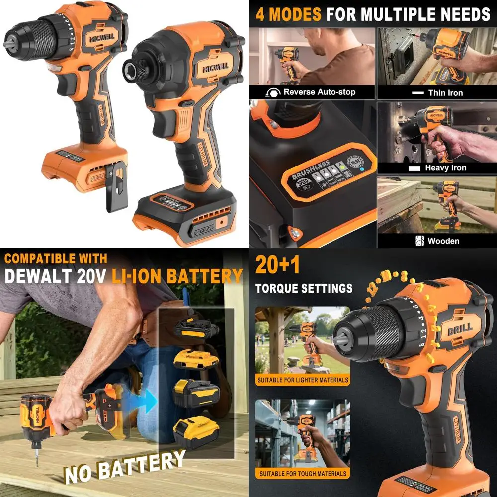 

20V Max Lithium-Ion Impact Driver & Drill Set, Brushless 1/4 Driver & 3/8 Drill, Tool Bag & LED Light Included