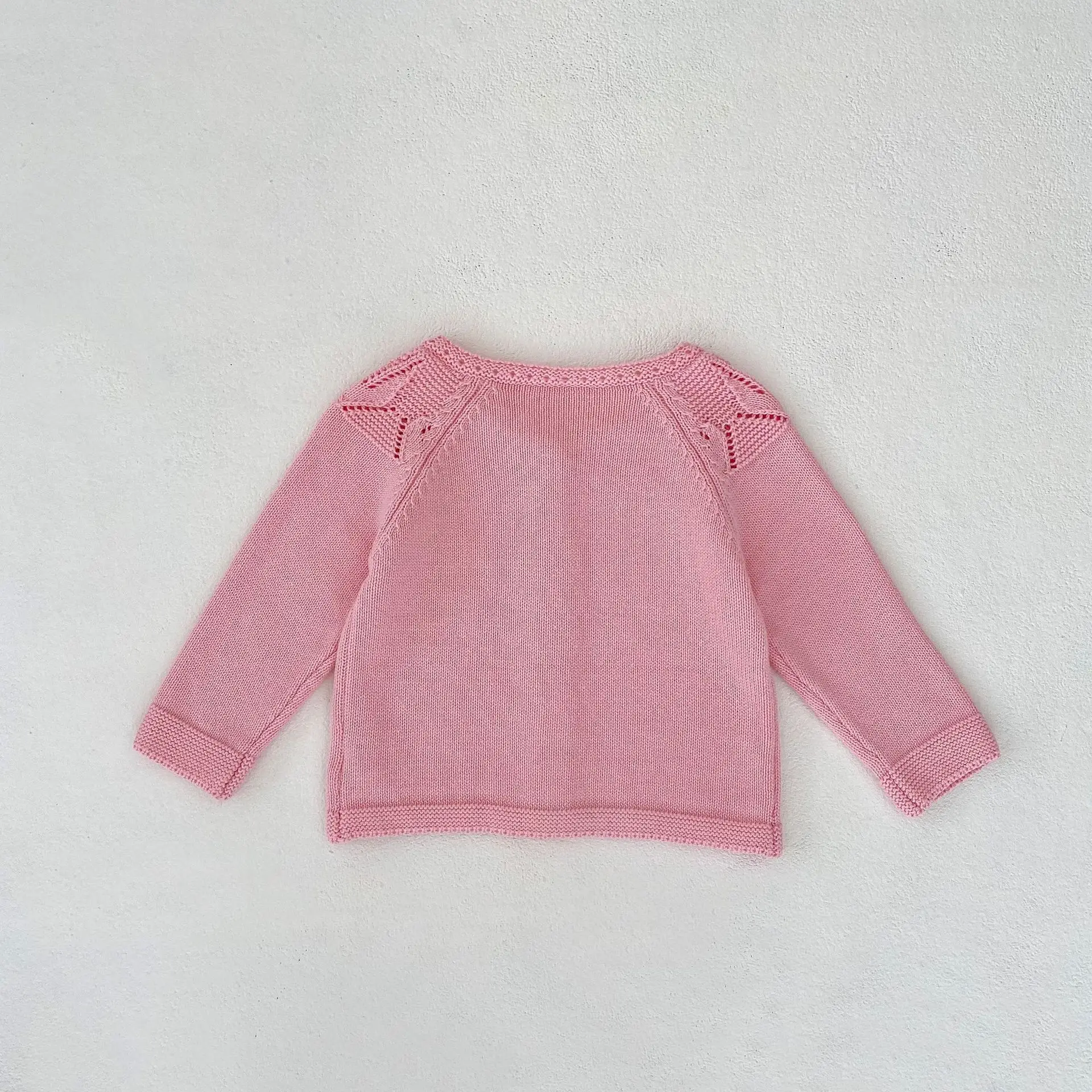 Instagram Spring and Autumn New Fashion Single Item Sweater Coat for Infants and Girls Dotted Baby Powder Hollow Knitted Coat