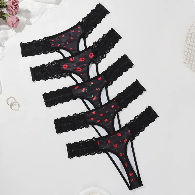 5 unidades/pacote impressão sexy rendas mulheres tangas arco elegante lingerie sexy respirável confortável roupa interior feminina moda estilo calcinha