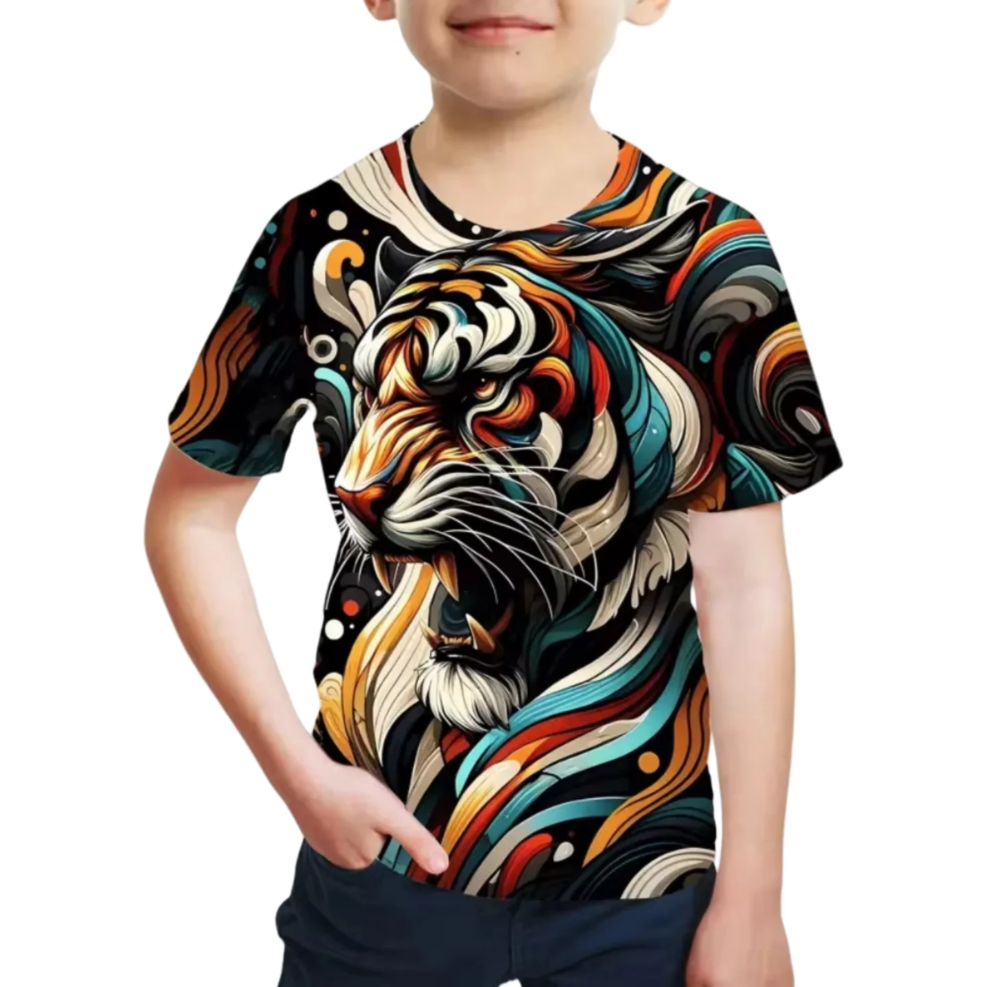 

Summer Outdoor O-Neck T-Shirt Causal Children's Clothes 2025 Fashion Tigers Print Children's Short Sleeve Tee Children's T-Shirt