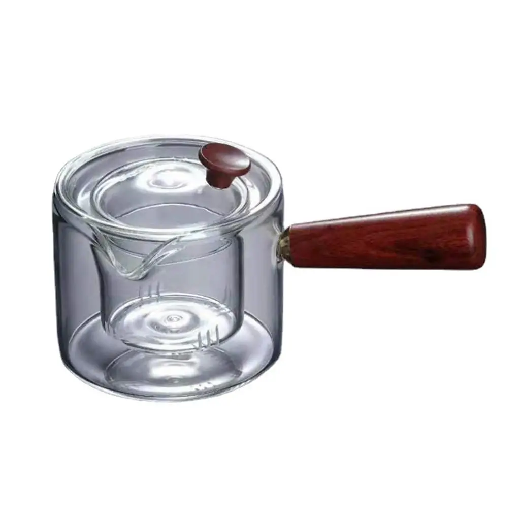 Heat Resistant Glass Teapot with Split Filter Wooden Handle Kettle for Brewing Tea Coffee and Milk