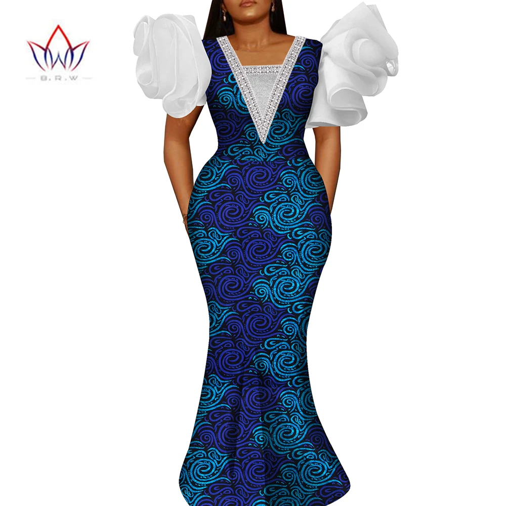 Church Dresses for Women Ankara Hip Wrap Dress New Elegant Puff Sleeve Traditional Wedding Clothing Wy10687