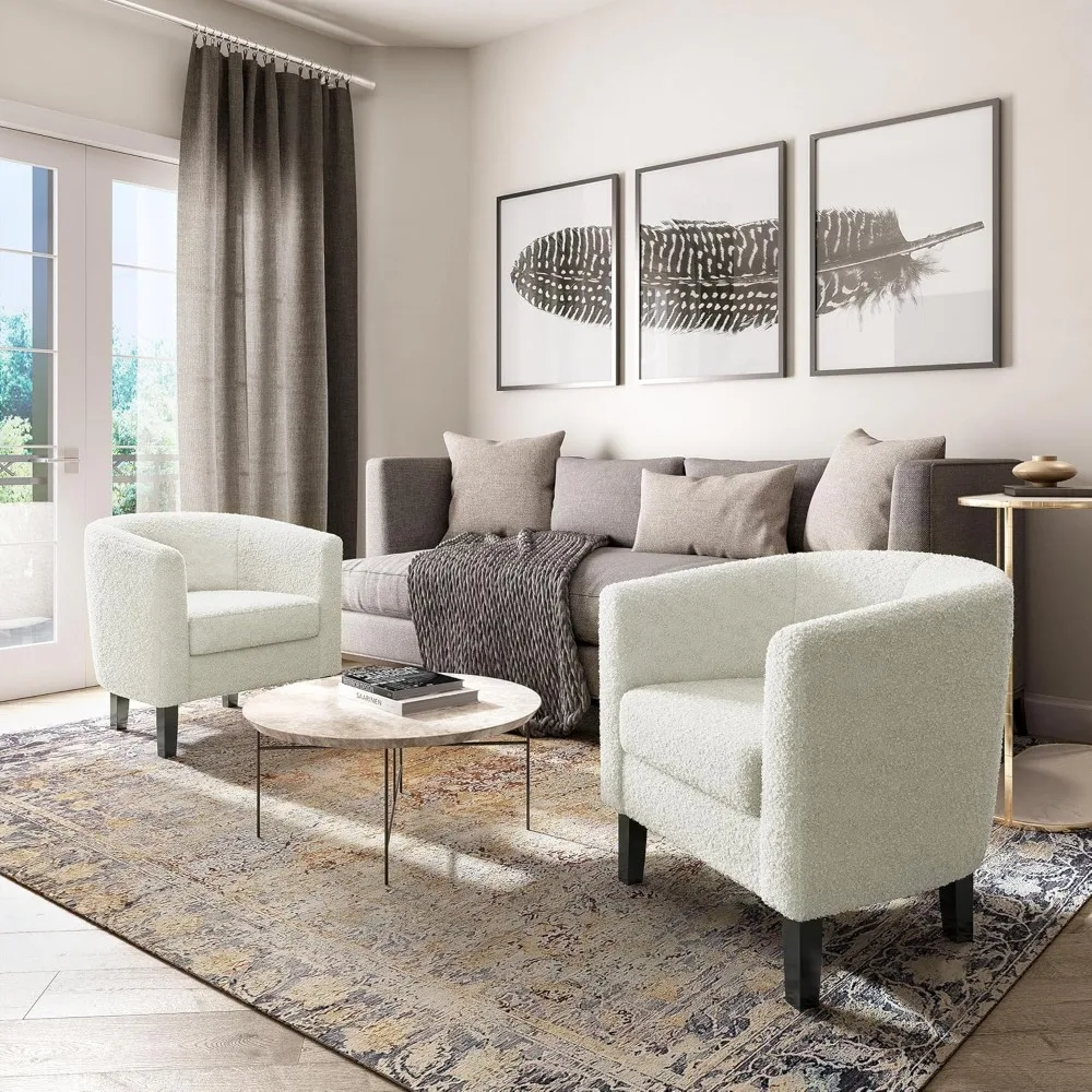 كرسي برميل مميز، كرسي مستدير من الكتان، كرسي زاوية لأريكة حوض النادي مع أرجل واسعة وحشوة ناعمة مريحة لغرفة المعيشة #5