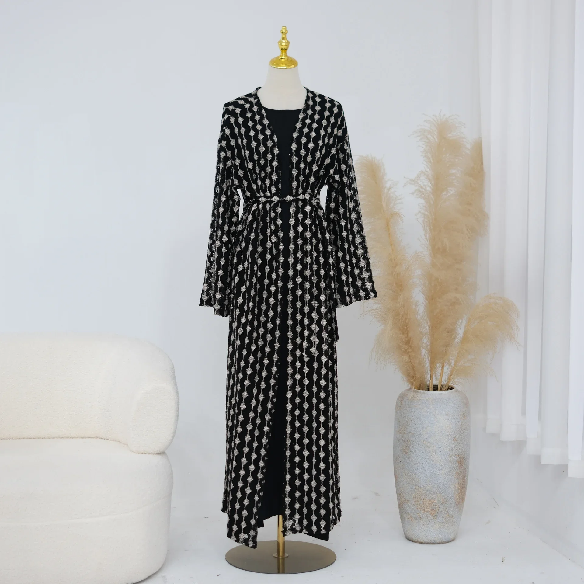 Women Abaya Dress Eid Muslim Cardigan Robe Hollow Out Knit Dresses Ramadan Vestidos Dubai Abayas Morocco Islam Kaftan Jalabiya