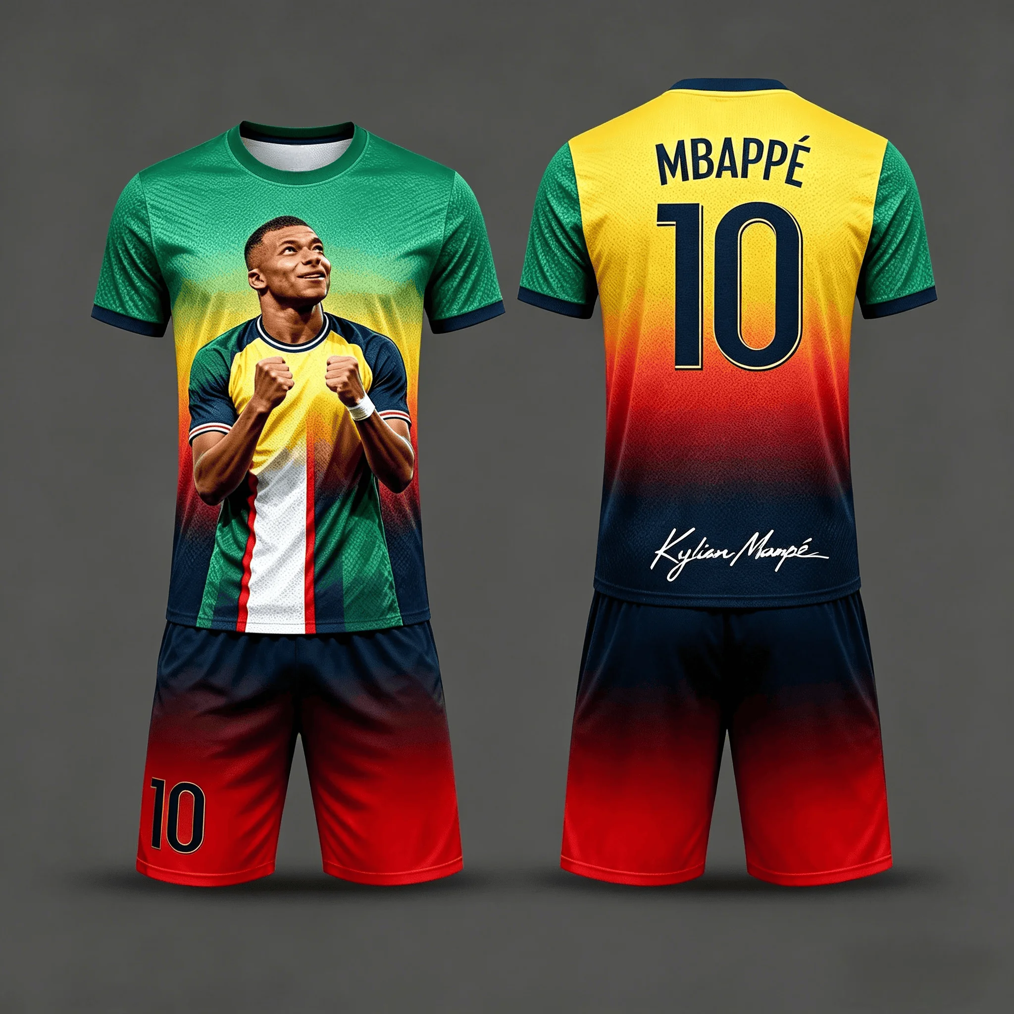 Mbappe Nr. 10 Sternenfarbverlauf Trikot-Set für Erwachsene und Kinder, Schnelltrocknend, Atmungsaktiv, Großes Lockeres Signature T-Shirt – Detail 5