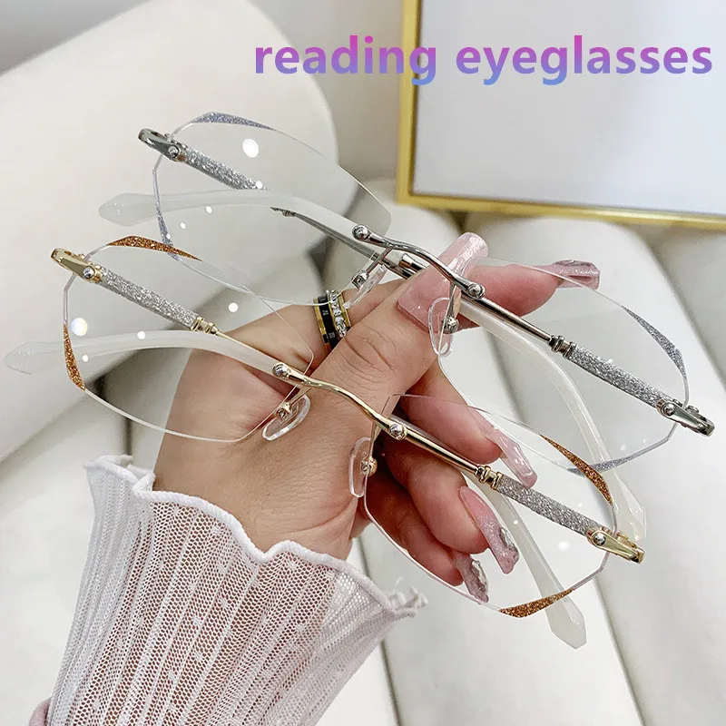 2025, neue Damen-Lesebrille, hochwertig, randlos, blockiert blaues Licht, Farbverlauf, Anti-Blulet, Brille, modische Lesebrille