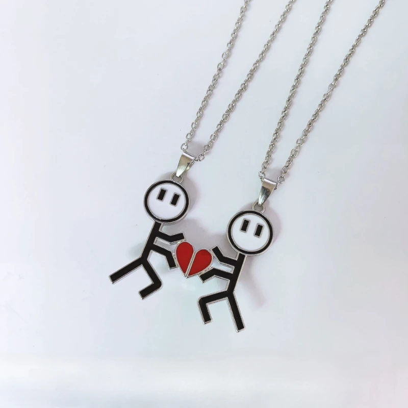 Two People Couple Love Heart Magnet Necklace for Men and Women Sister Hundred Niche Collarbone Chain Attract Each Other Pendant