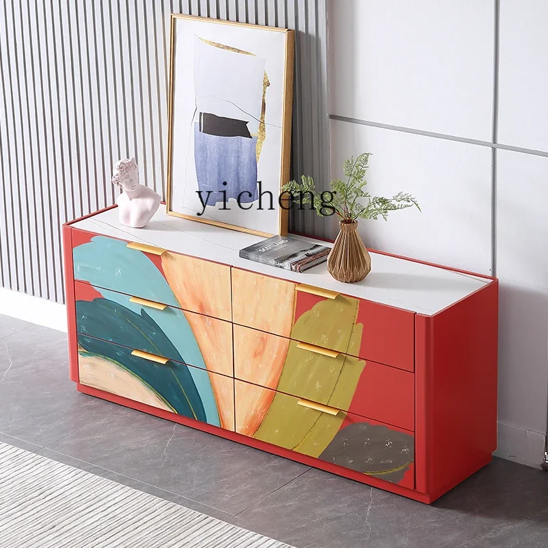 hand-painted chest cabinet villa decorative cabinet hairdresser color floor display cabinet red