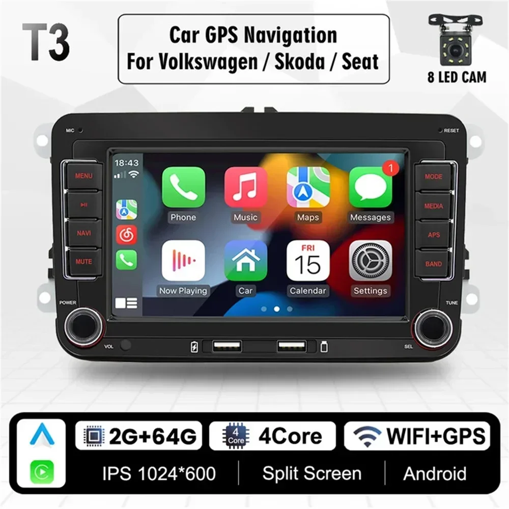 2Din Car Radio Android for Volkswagen Golf 5 6 Polo Passat B6 B7 CC Skoda Jetta Universal Muiltmedia Carplay Wifi GPS Navigation