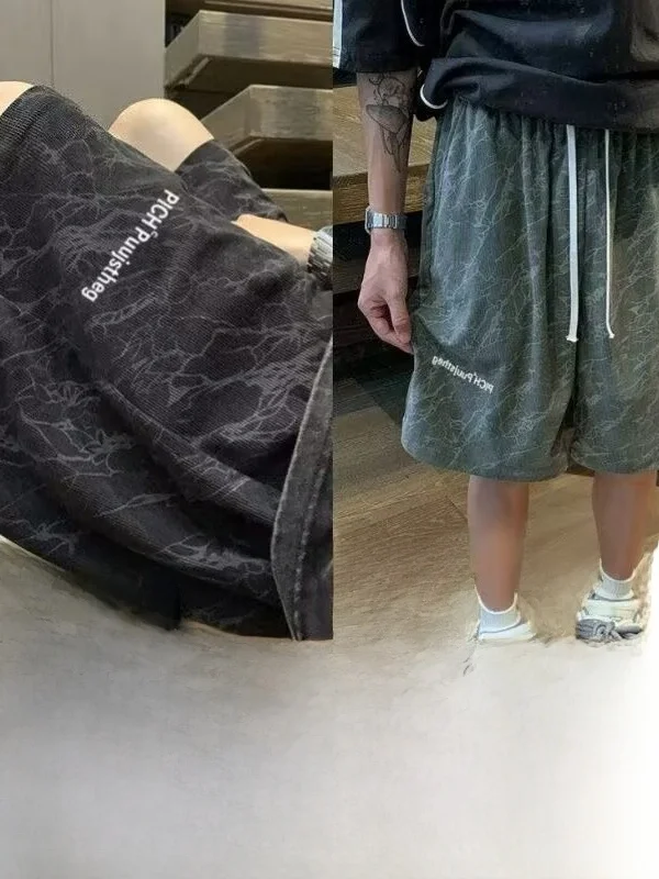 

Casual Embroidered Men's Shorts Summer Sporty Loose Fit Five-Quarter Length Outdoor Wear Breathable Straight Leg Youthful Style