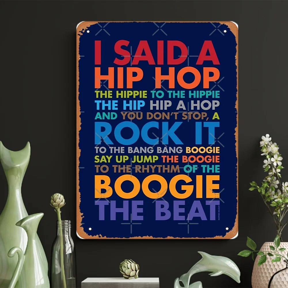 Rappers Delight Framed Art Print - Retro Metal Tin Sign with Hip-Hop Lyrics, Vintage Wall Decor for Home Bar, for Man Cave,