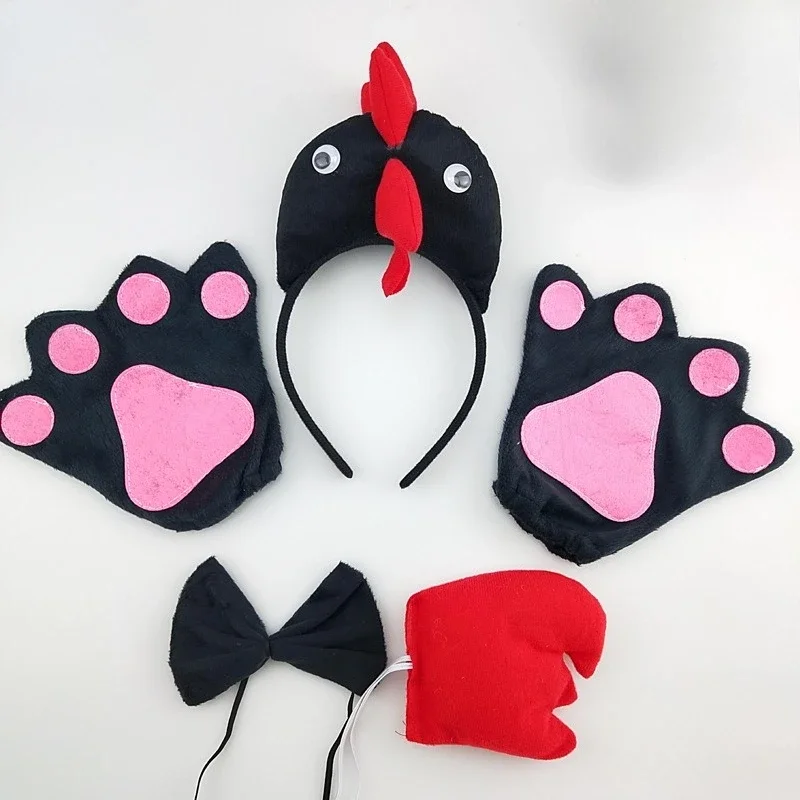 Animal Costume Rooster Chicken Chick Headband Tail Bow Accessories for Halloween Dress Up