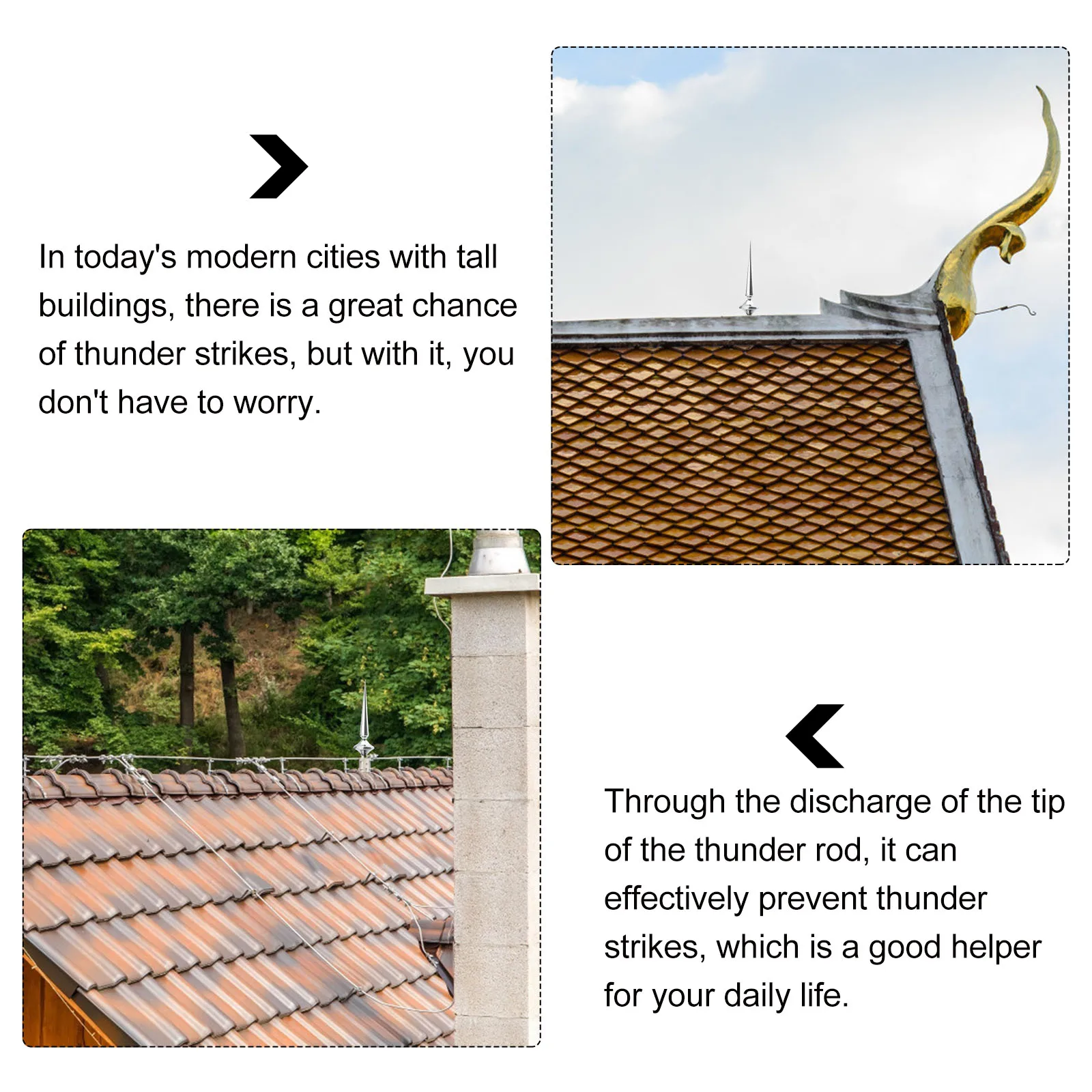 

Roof Arrester Protection Device For House Stainless Protector Durable Reusable Conductive Rod Roof