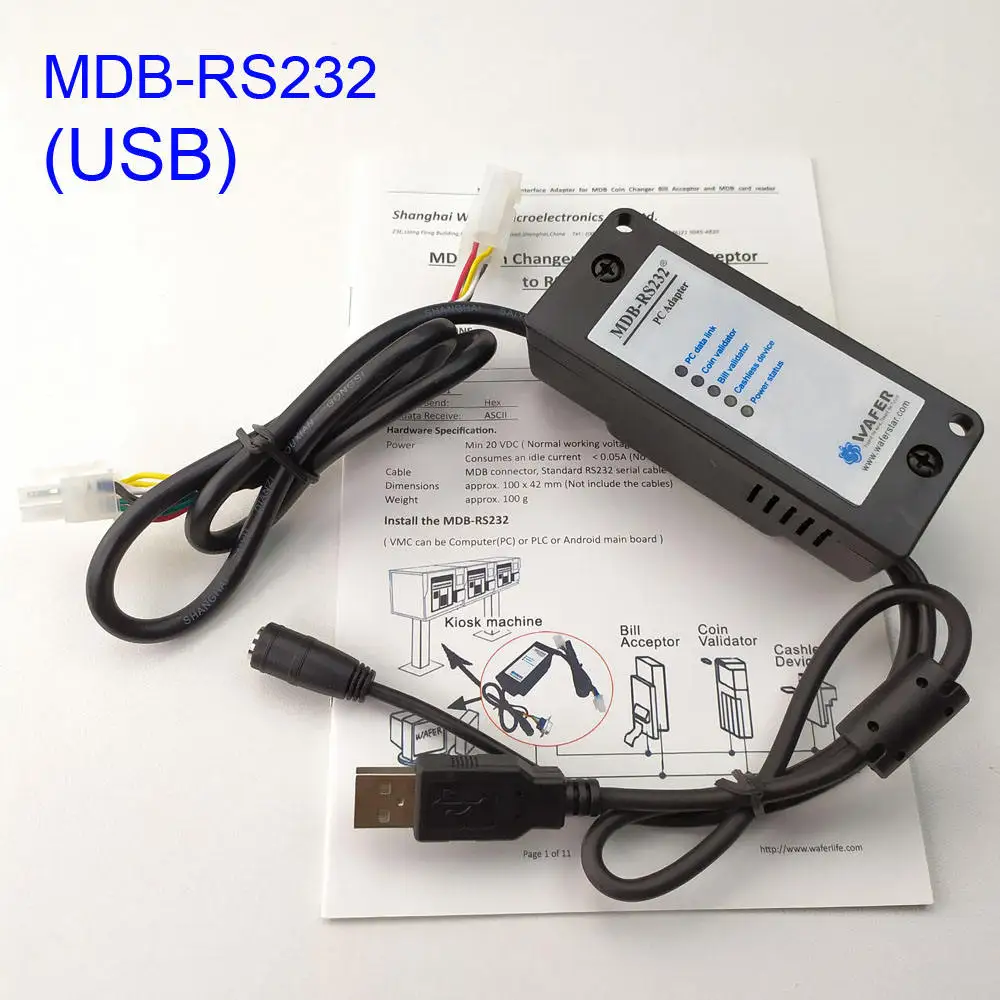 

USB-версия устройства MDB-RS232 для преобразования данных валидатора монет MDB на ПК RS232 для торгового автомата