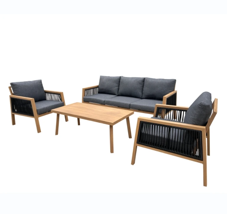 

Luxury 4pcs Aluminum Outdoor Sofa Set with Wood Grain Surface Heat Transfer for Hotel Villa Furniture