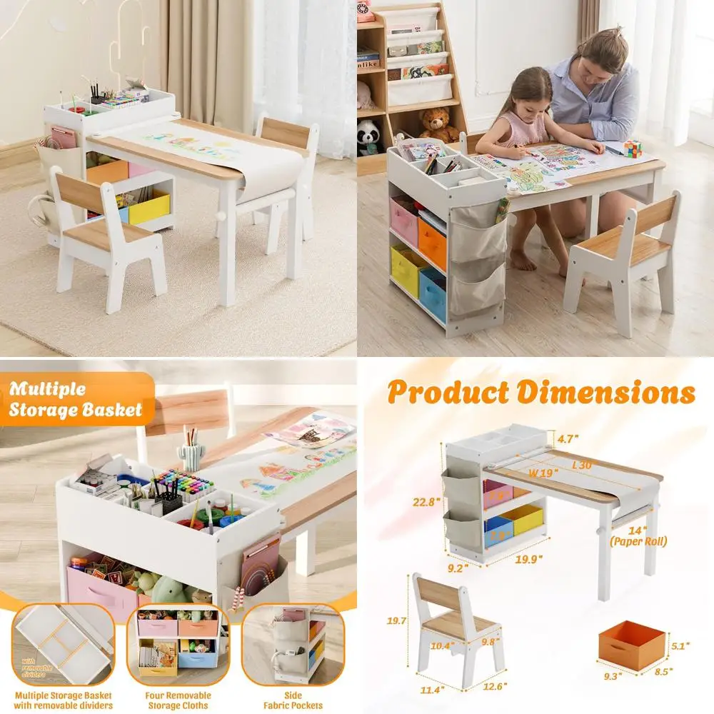 

Набор детских столиков и стульчиков для творчества с местом для хранения, 2 стульчика, 40 длины х 20 ширины, натуральный цвет