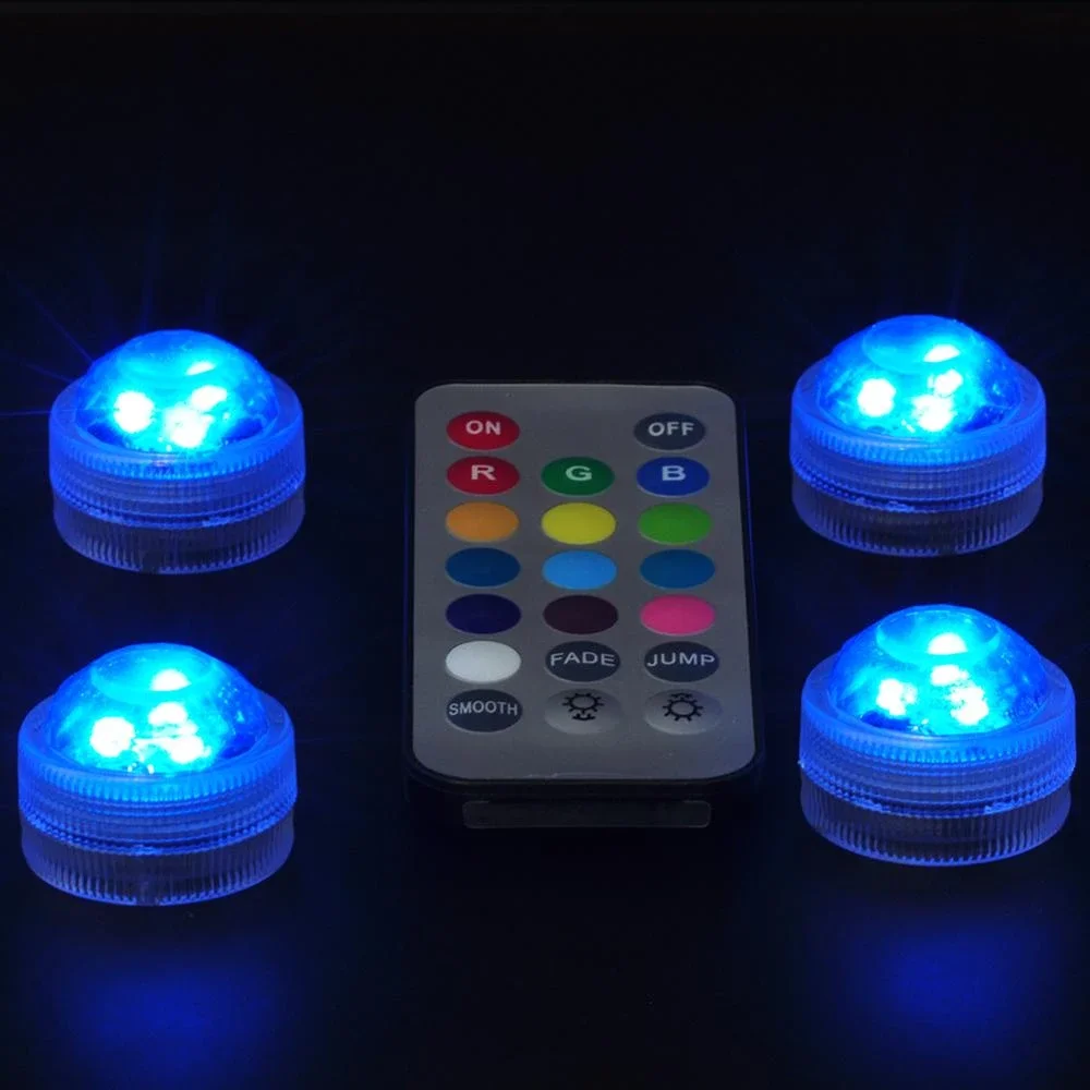 4 Pcs Waterproof Submersible LED Lights Battery Operated Mini Remote Controlled for Vase Pool Smoking Hookah Shisha Decoration