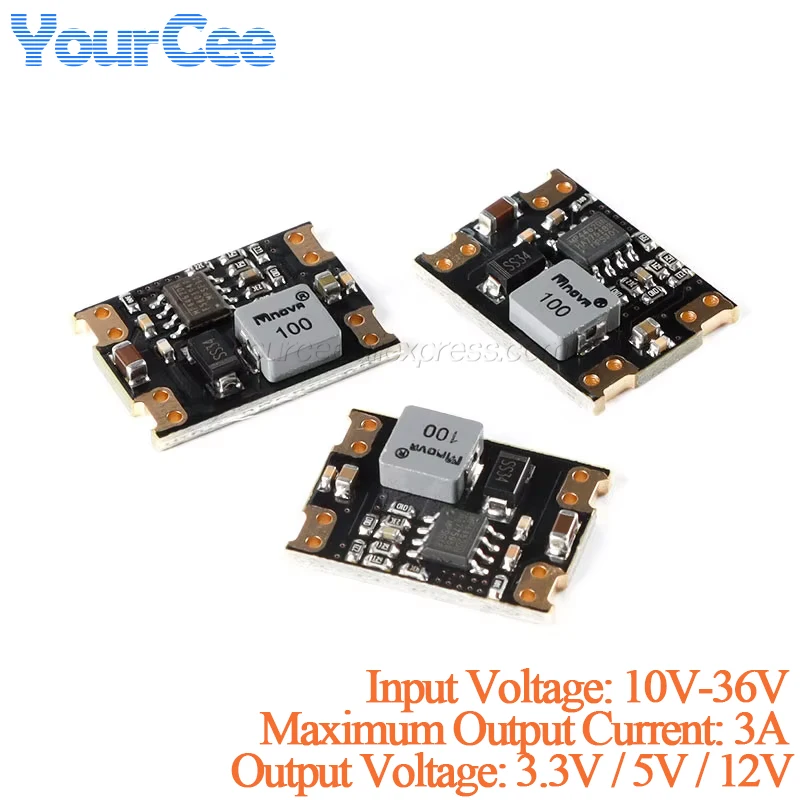 2pcs/1pc Mini DC-DC Step Down Buck Converter Board 10V to 36V Input to 3.3V/5V/12V 3A 8W High Power Supply PCB AJ39