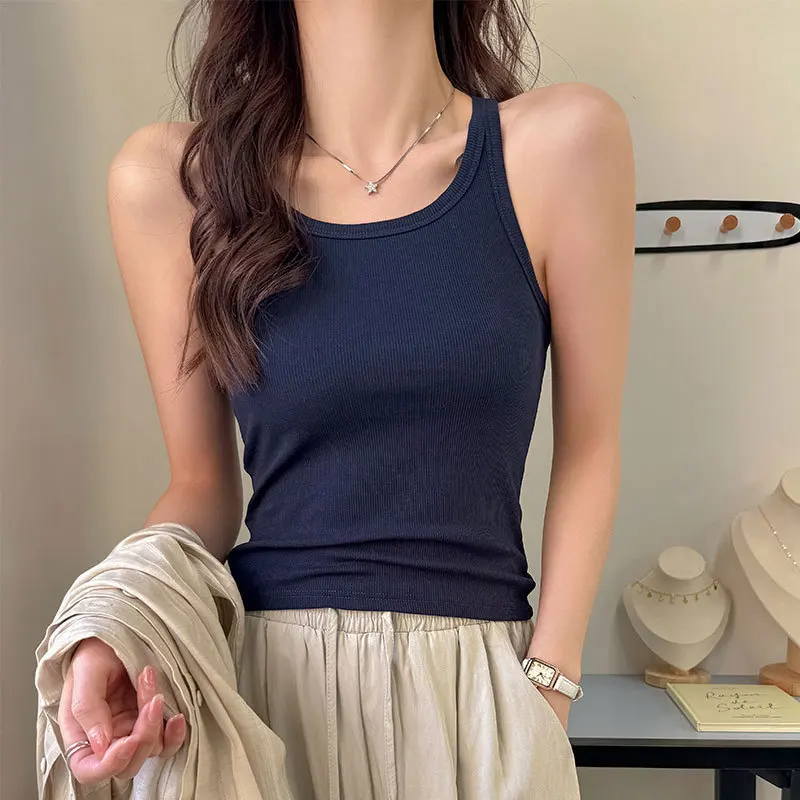 

Summer new suspender vest women's basic versatile inner fit slim and thin cover breasts high-end outerwear top