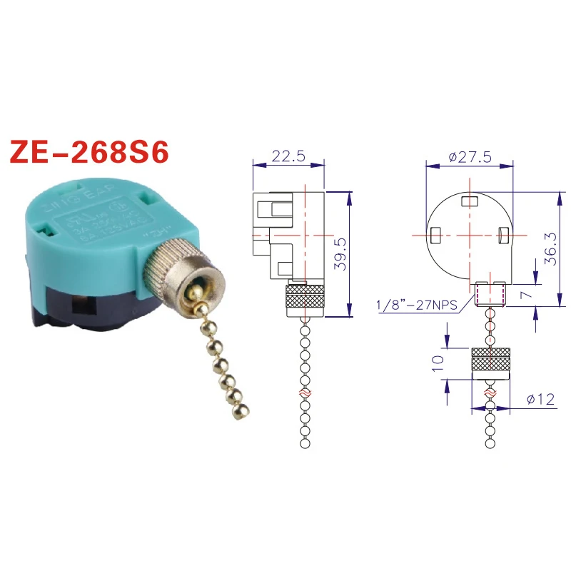 Interruptor de ventilador de techo, Control de velocidad, 3 velocidades, 4 cables, ZE-268S6