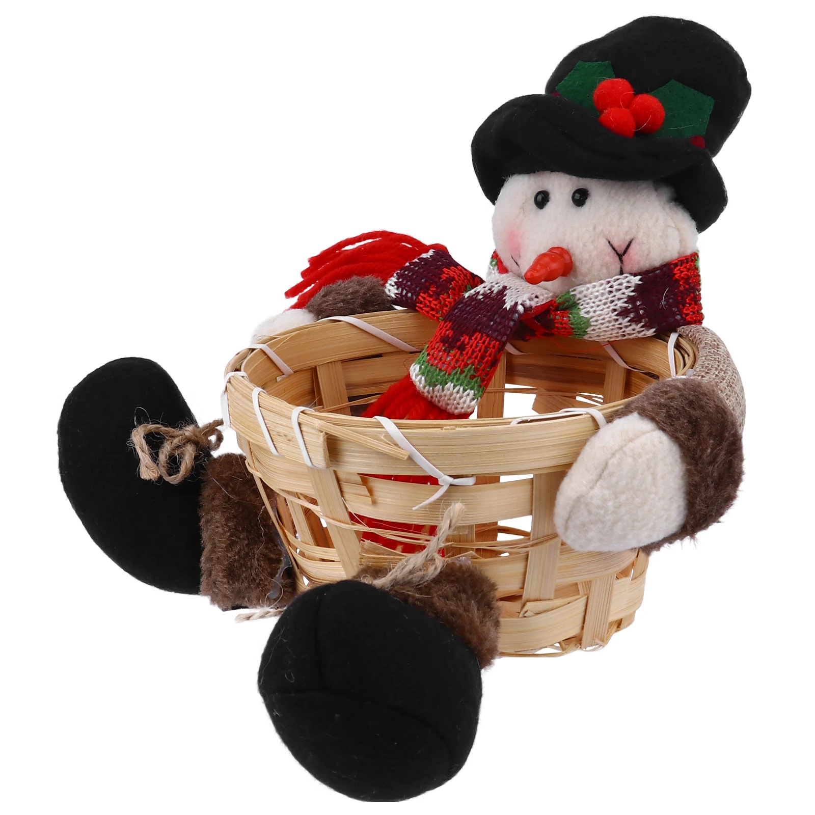 

Christmas C Basket Bamboo Decorative nament Xmas Desktop Container Holiday Decorative Basket Gift Cartoon Design