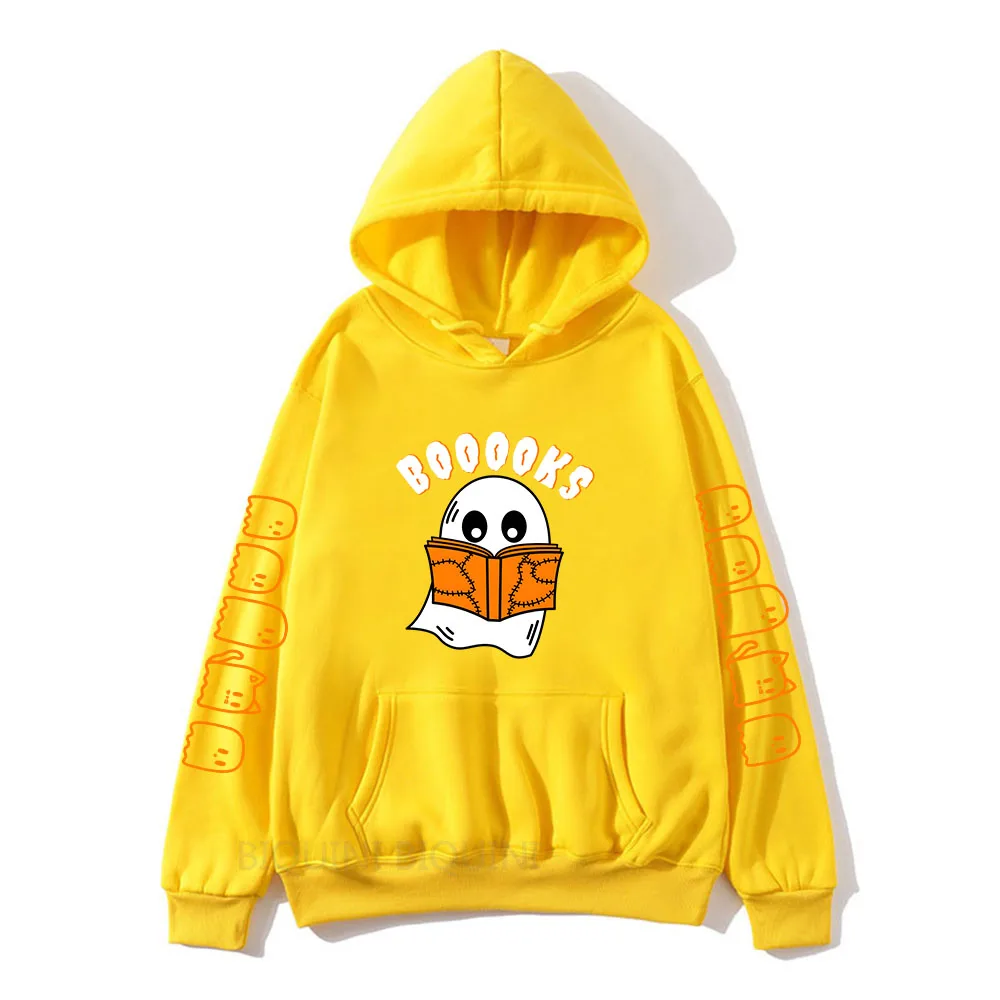 Happy Halloween Ghost Reading Book Hoodie Winter Warm Long Sleeve Hoodies Male Sweatshirt Harajuku Cartoon Sudaderas Mens Hoody