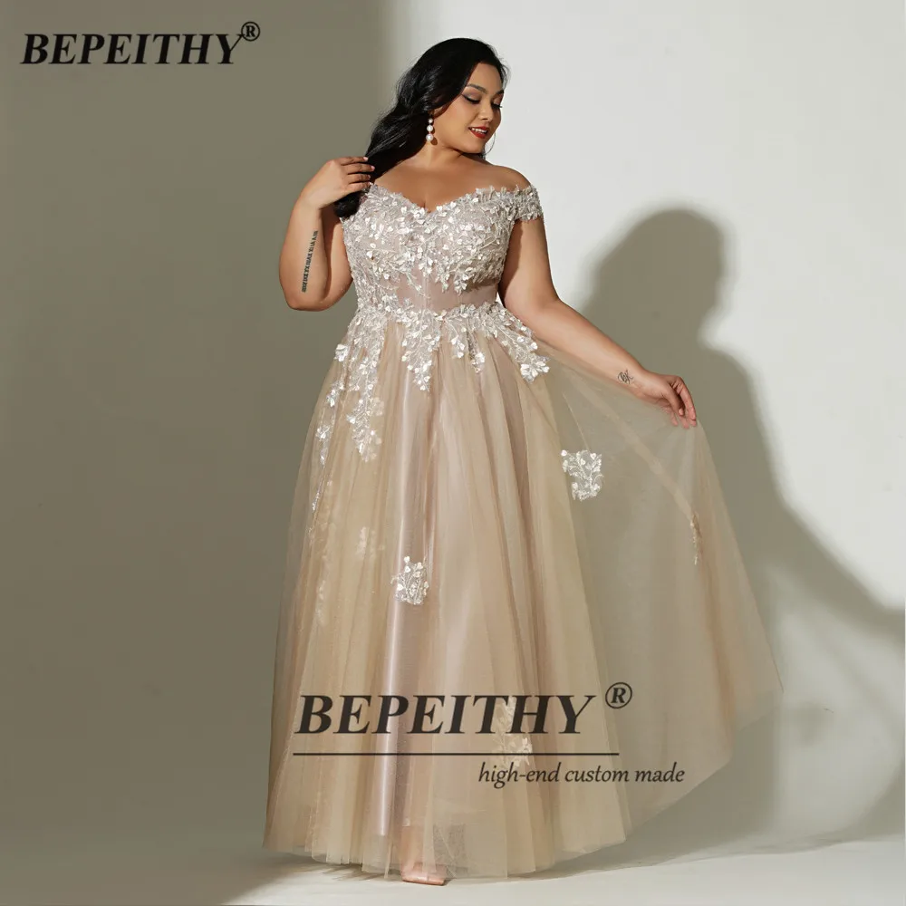 BEPEITHY-Robe de Rhlongue ligne A personnalisée pour filles, champagne, grande taille, robe de soirée en fibre, robes d'occasion formelles