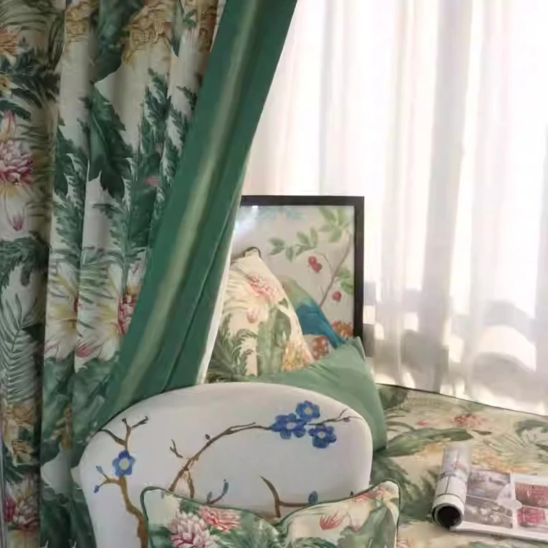 Custom Size Full Blackout Living Room and Bedroom Cotton and Linen French High-end Chenille Printed Fabric Curtains Decor 창문커텐