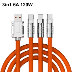 1.2M 6A 120W 3in1 2in1 USB Fast Charger Cable For iPhone 14 Micro USB Type-C 8-  Pin Charging Cable For Huawei Samsung Xiaomi Wi