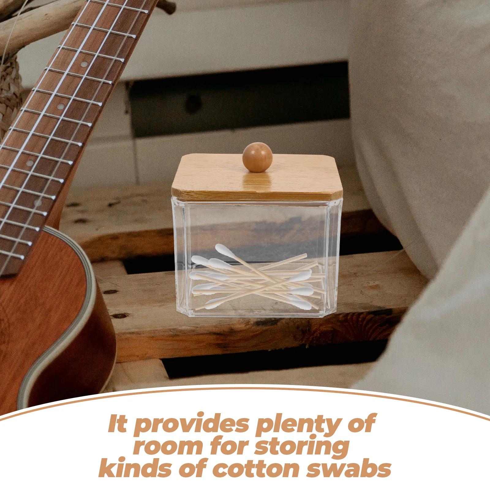 

Transparent Cotton Storage Box Organizer Swabs Balls Rounds Bamboo Lid Clear Container Vanity Desk Accessories Holder