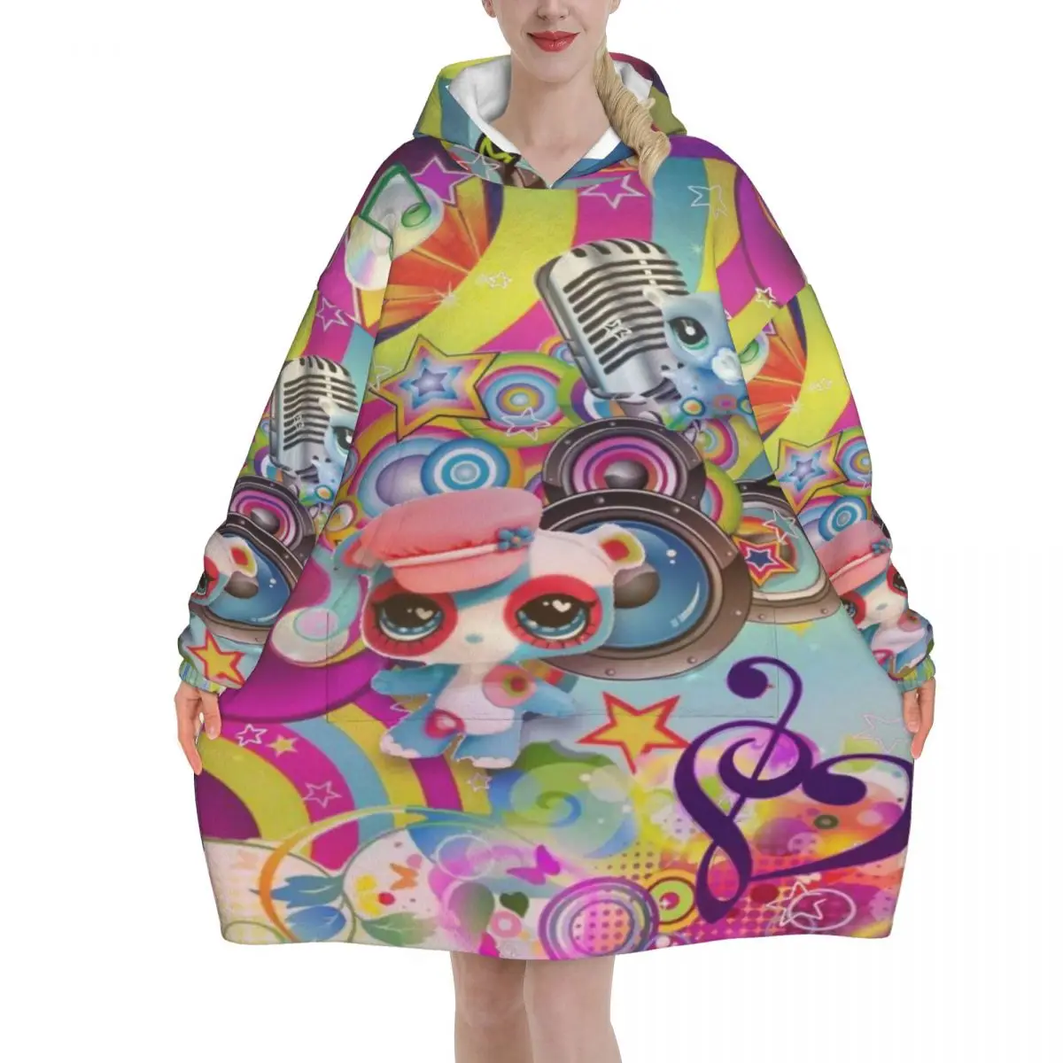 Oversized Littlests PetShop Lps Wearable Blanket Winter Gifts for Women Men Ultrasoft Plush Warm Sweatshirt Blankets With Pocket