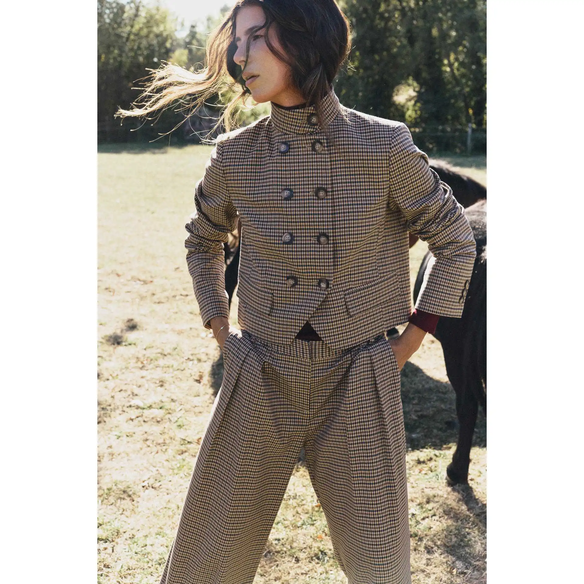 Early Autumn New Fashion Wide Leg Pants Suit Women's Clothing ZR Style Short Coat Long Pants Two-Piece Set Polyester Fiber