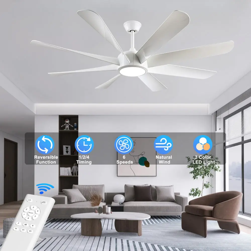 60 Inch Large Modern Ceiling Fan with Light and Remote 22W LED Light Reversible DC Motor ABS Fan Blades High Airflow Ceiling Fan