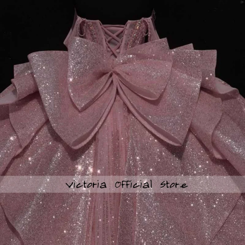 Pink Princess Quinceanera Dresses for Women Bow Sweetheart Glitter Mexican Tulle Vestido de 15 Quinceañeras Prom Gown Customized