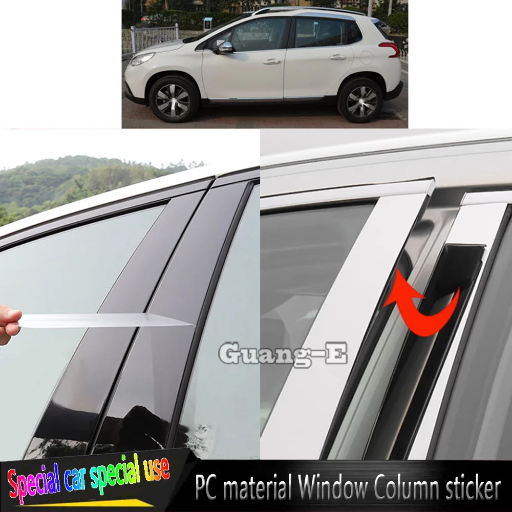 

For Peugeot 2008 2014 2015 2016 2017 2018 Car TPU/Glossy Mirror Pillar Post Cover Door Trim Window Piano Black Molding Sticker