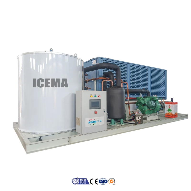 ICEMA Full Automatic 20 Tons Per Day Flake Ice Machine PLC Engine 65kW Refrigeration Air/Water Cooling SUS304 Stainless Steel