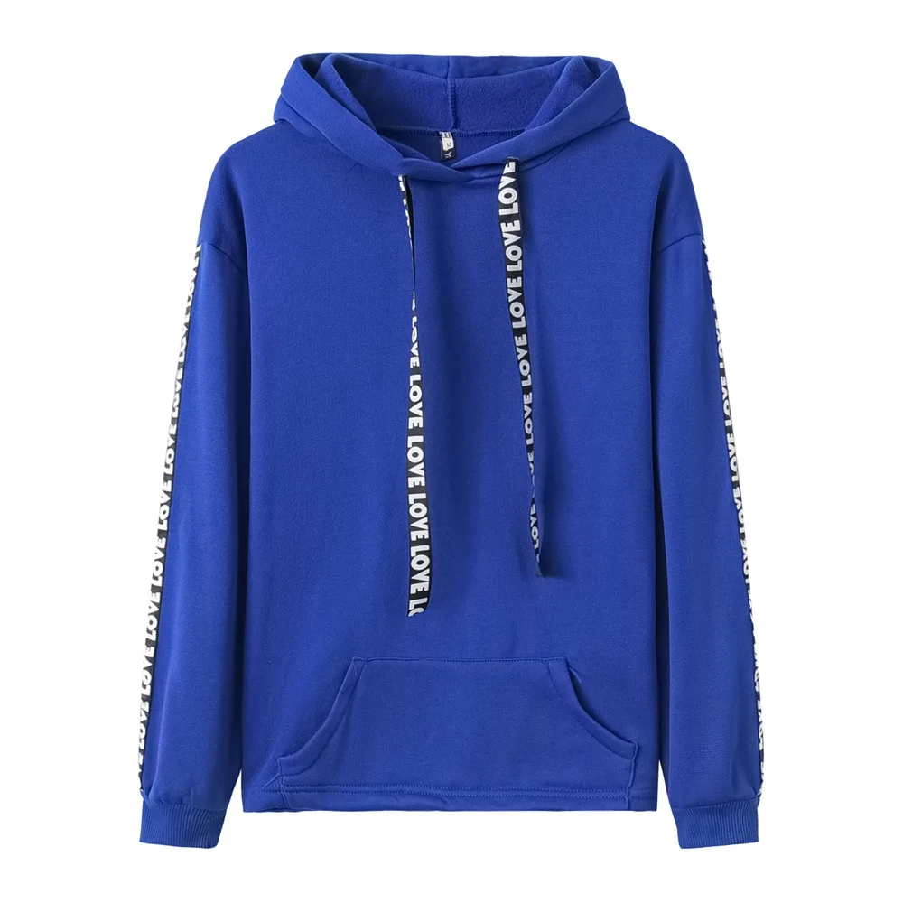 Fashion Women Casual Long Sleeve Letter drawstring  Sport Hooded Sweatshirt Pullover Tops Spring And Autmum S-3XL For 4 Colors