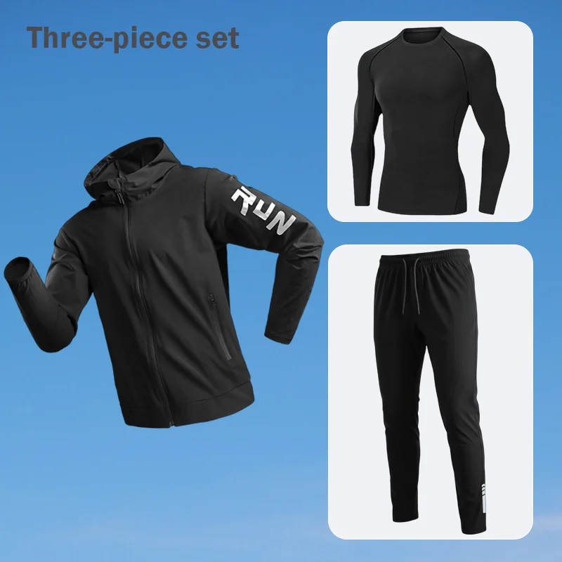 

Мужской быстросохнущий спортивный костюм для бега: весенняя куртка, комплект из трех предметов для фитнеса, тренировок на открытом воздухе, велоспорта, раннего восхождения