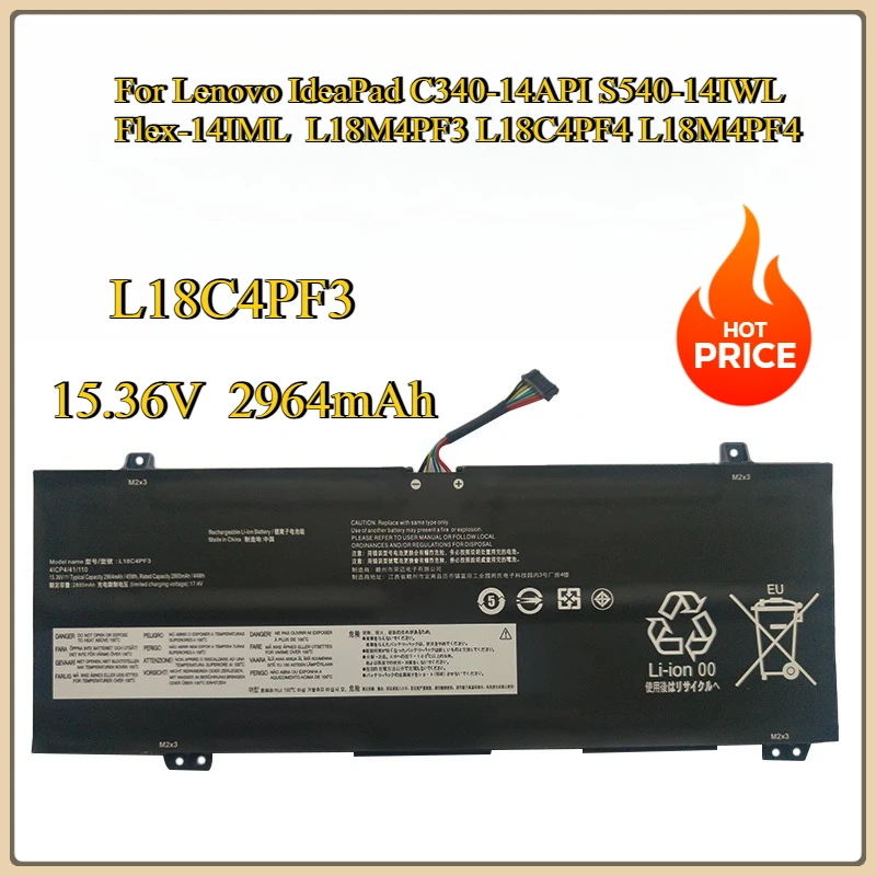 

Новый сменный аккумулятор L18C4PF3 15,36 В 45 Втч для Lenovo IdeaPad C340-14API S540-14IWL Flex-14IML L18M4PF3 L18C4PF4 L18M4PF4