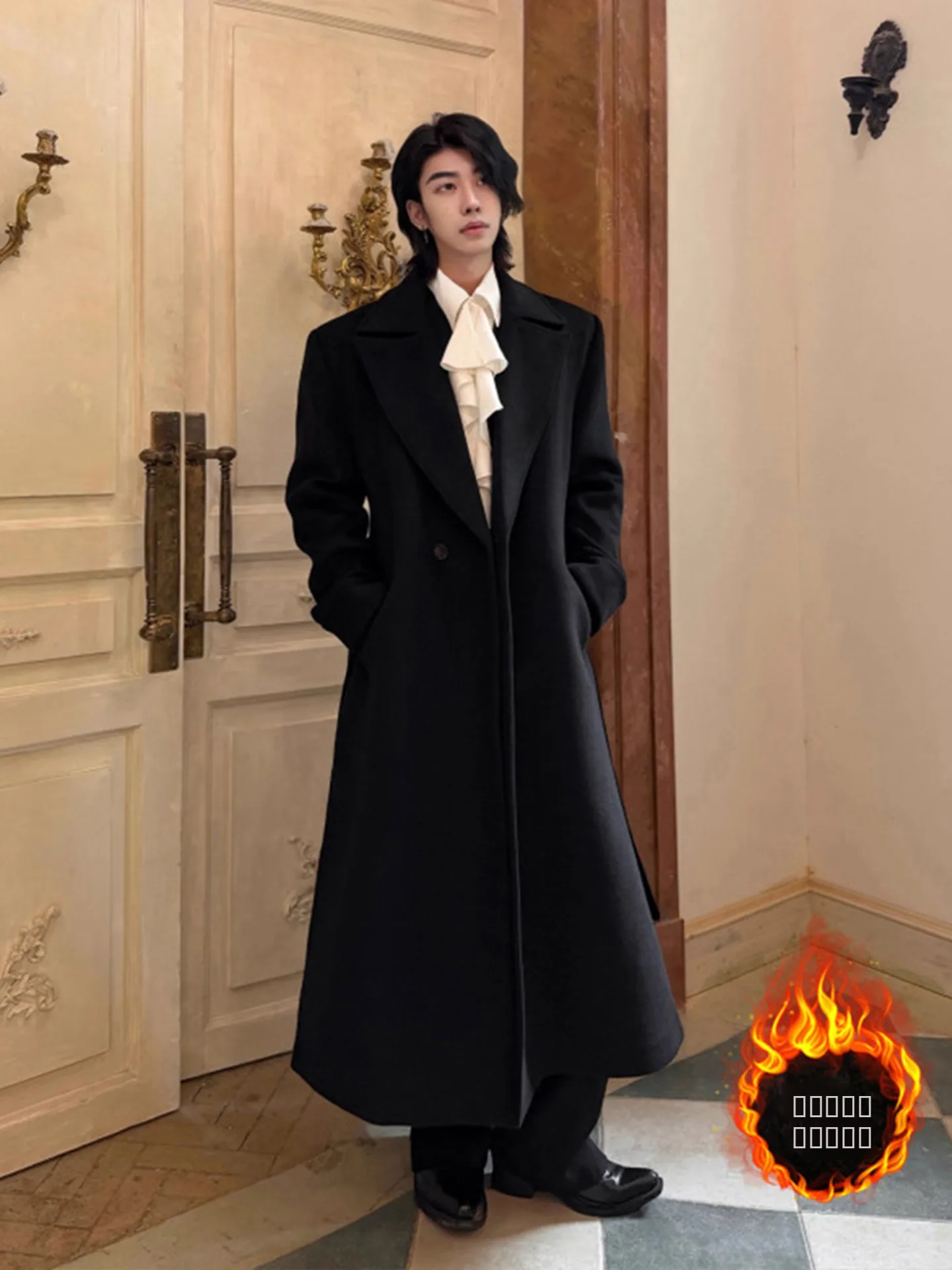 

Cleanfit Men's Woolen Coat Bla Cotton Lined Fce Winter Warm Sli Briti Sle Long Sve Single Button Closure