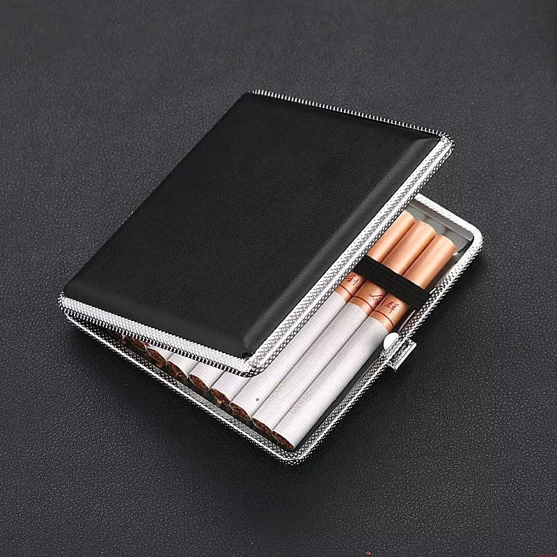 

Luxury Leather Ultra-Thin Cigarette Case 20-Pack Men'S Cigarette Case With Elastic Band, Portable, Moisture-Proof And Pressure-R